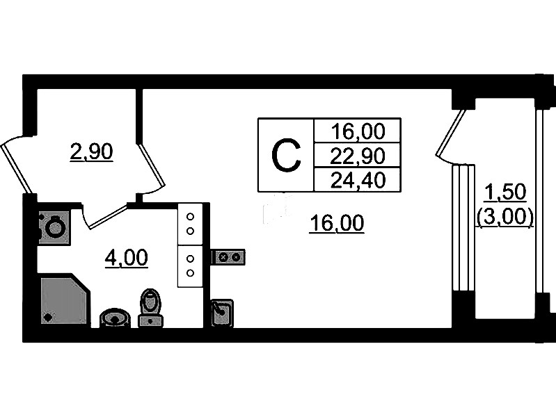 Квартира студия 24.4 м², 12/13 эт., ЖК «Тайм Сквер»